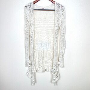 Womens Kimono Sz M Duster Crochet Cotton Fairy Boho Open Knit Festival Beachy